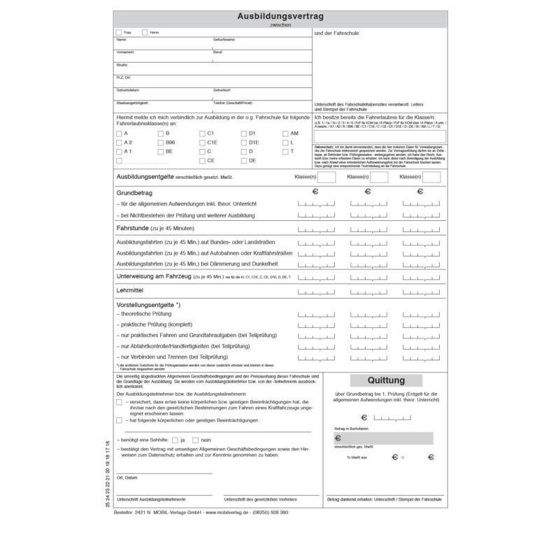 Ausbildungsbescheinigung B96 MOBIL Verlag Individuell Preiswert